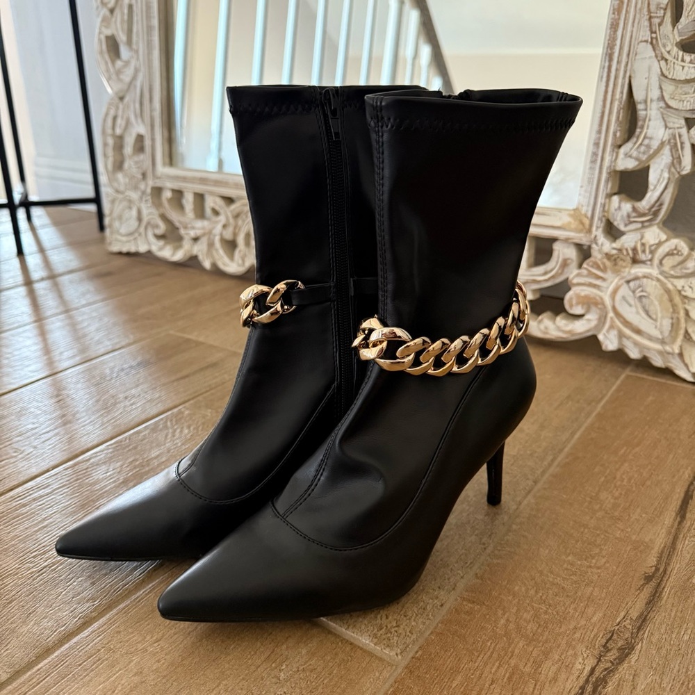 Shoedazzle Black Chain-Embellished Ankle Boots